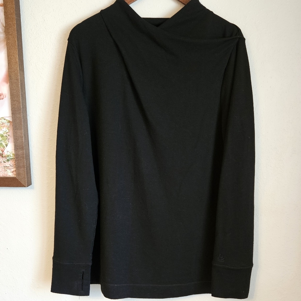 Cuddl Duds Comfortwear Soft Long Sleeve Cowl Neck Black Top Sz Large